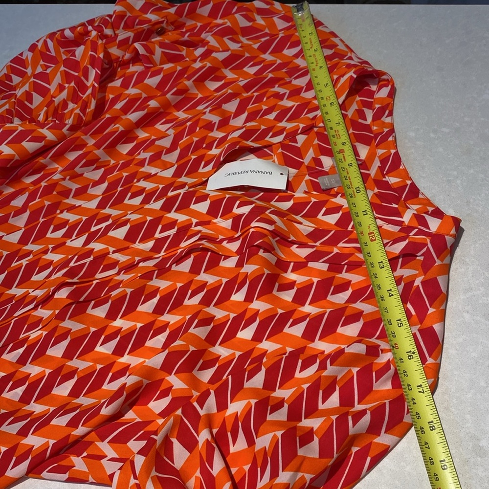 New Banana Republic Geometric Print Belt Front Pleated Dress OrangeMulti Size10 - Picture 8 of 15